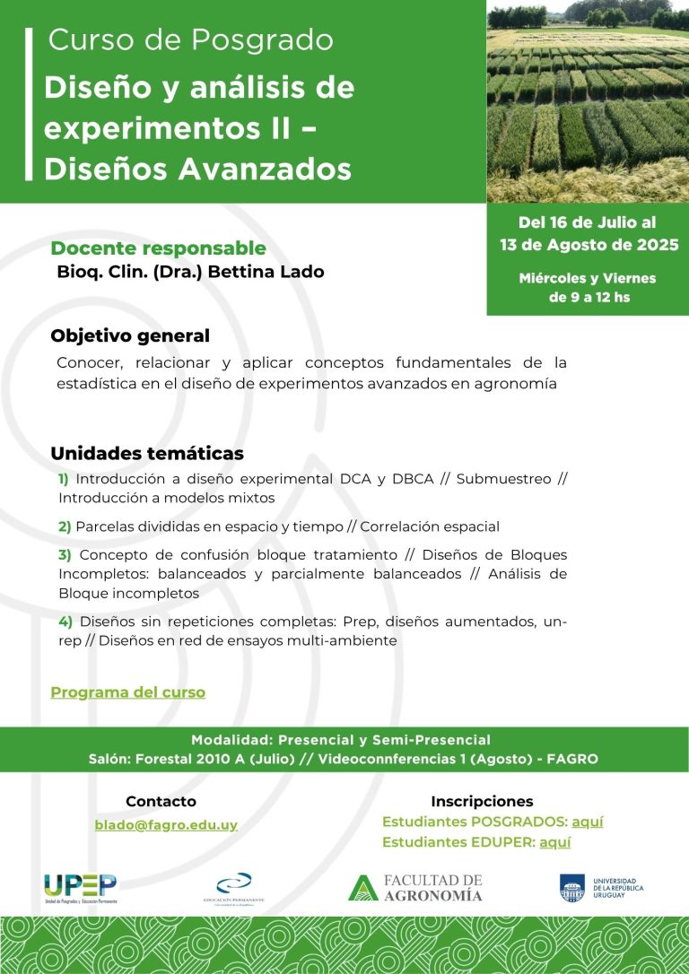 Diseño y análisis de experimentos II – Diseños Avanzados