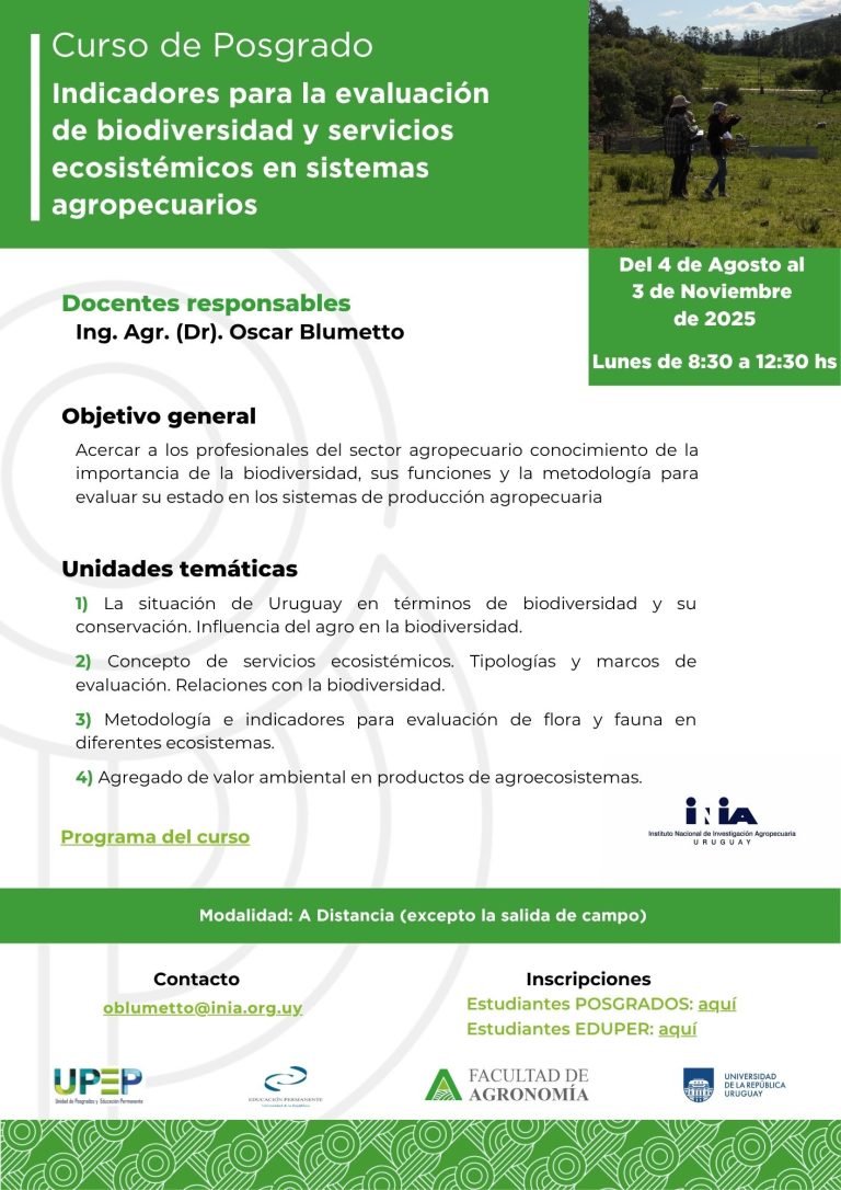 4 - Indicadores para la evaluación de biodiversidad y servicios ecosistémicos en sistemas agropecuarios