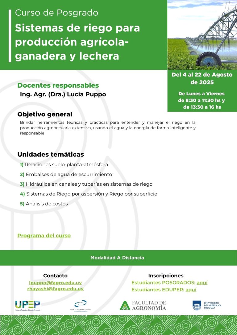 4 - Sistemas de riego para producción agrícola-ganadera y lechera