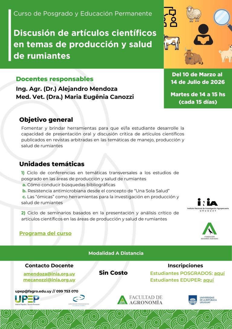 Discusión de artículos científicos en temas de producción y salud de rumiantes