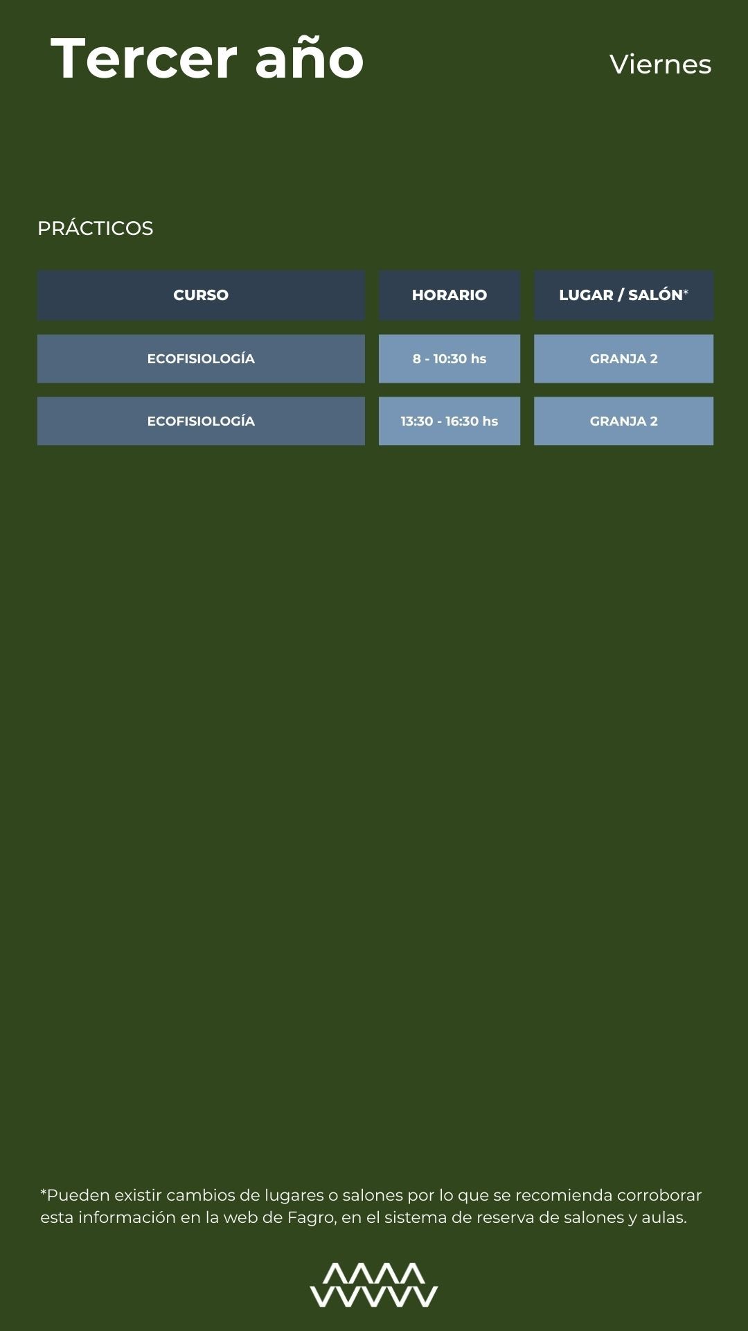 Horarios 3ero Viernes