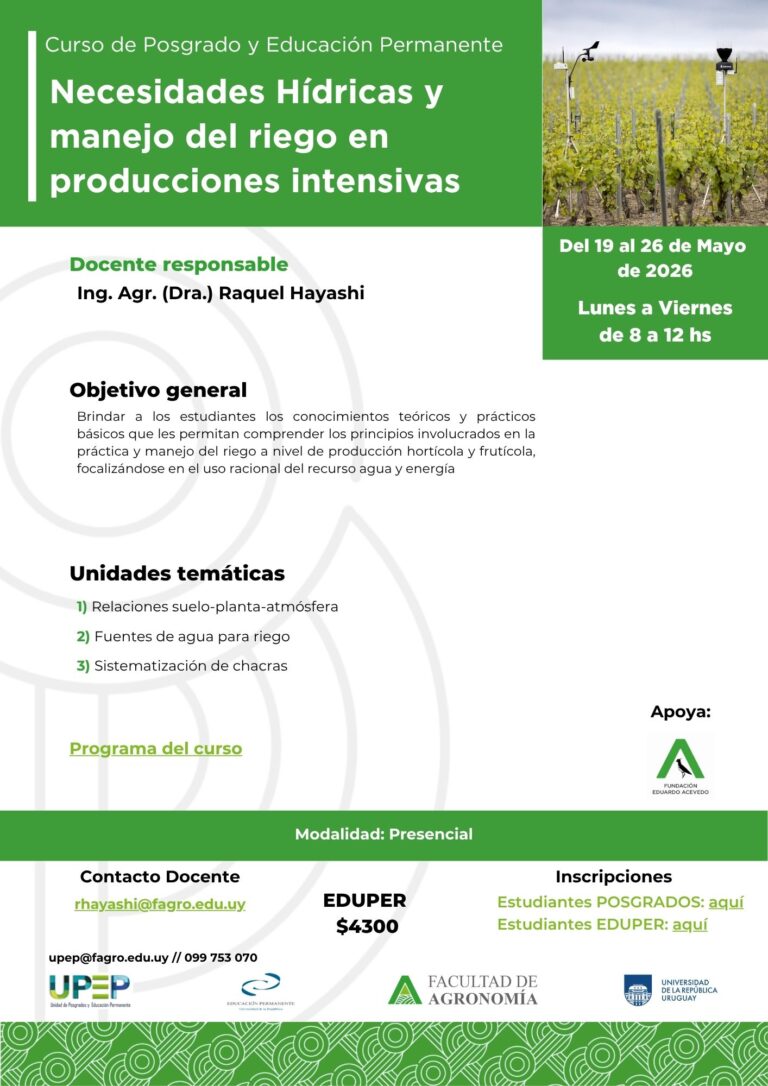 Necesidades Hídricas y manejo del riego en producciones intensivas