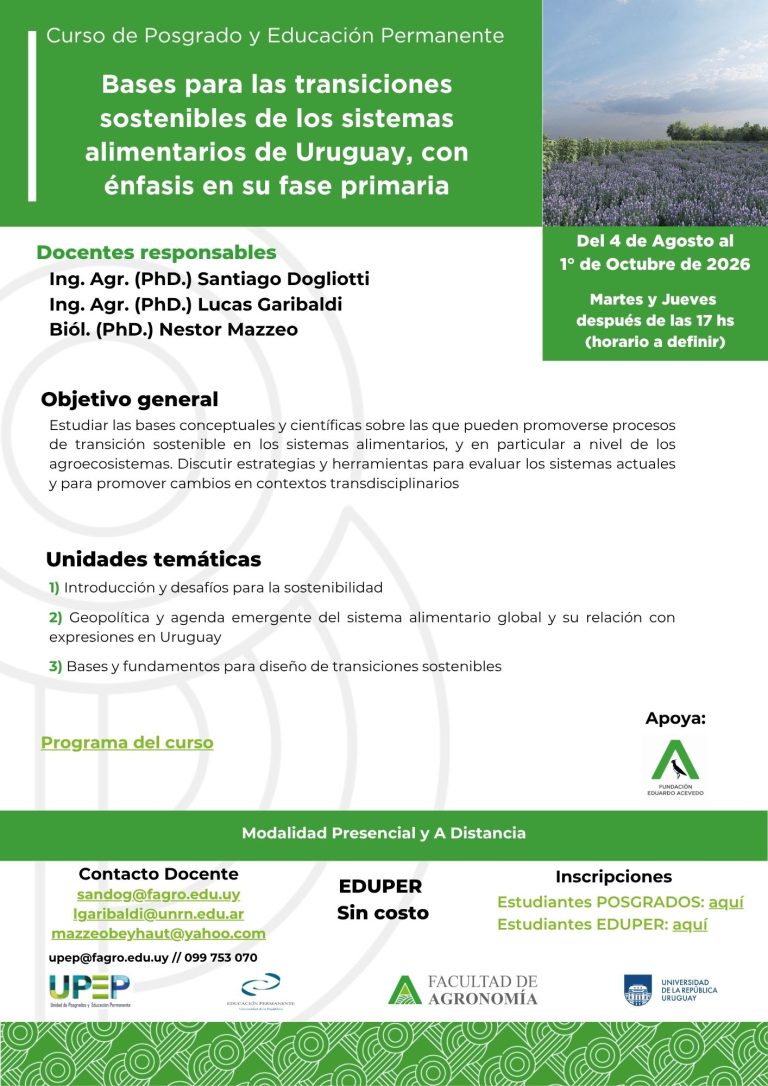 Bases para las transiciones sostenibles de los sistemas alimentarios de Uruguay, con énfasis en su fase primaria