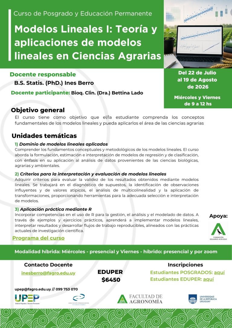 Modelos Lineales I Teoría y aplicaciones de modelos lineales en Ciencias Agrarias