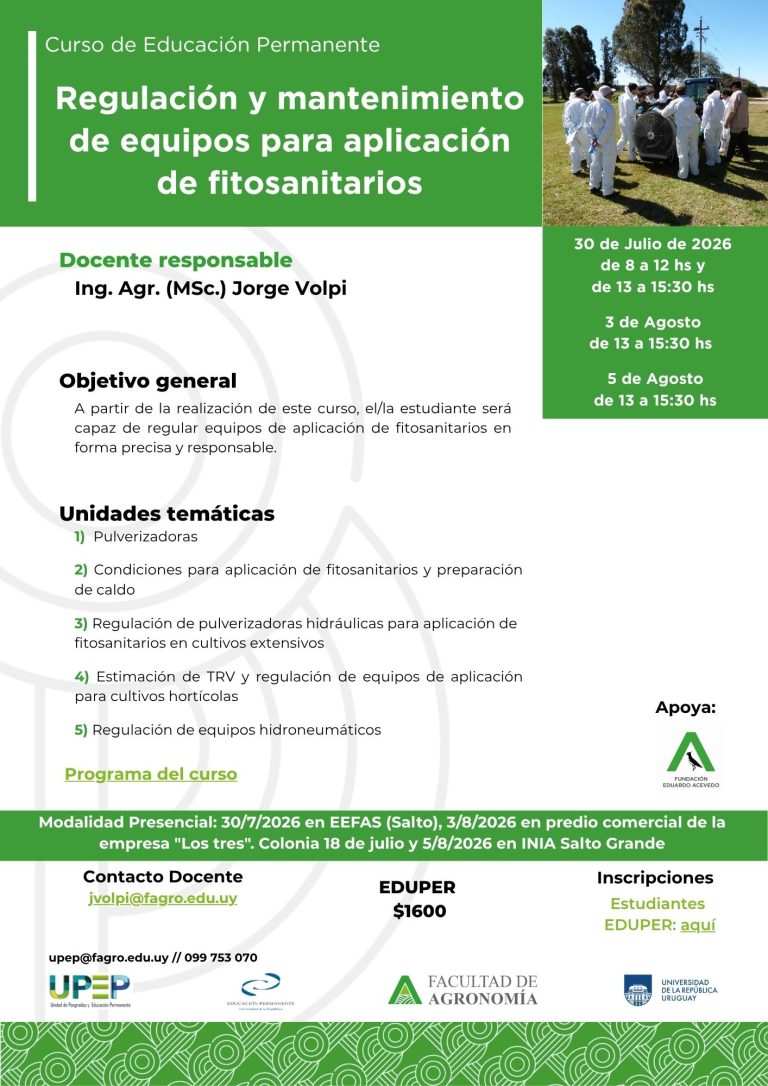 Regulación y mantenimiento de equipos para aplicación de fitosanitarios