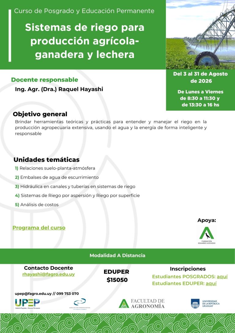 Sistemas de riego para producción agrícola-ganadera y lechera