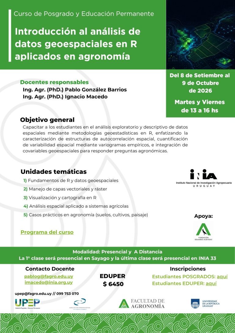 Introducción al análisis de datos geoespaciales en R aplicados en agronomía