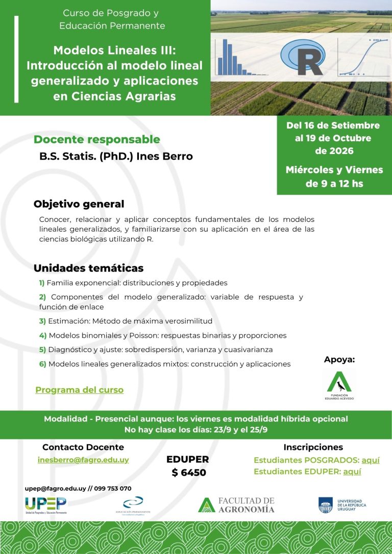 Modelos Lineales III Introducción al modelo lineal generalizado y aplicaciones en Ciencias Agrarias
